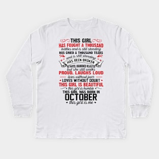 This Girl Was Born In October Kids Long Sleeve T-Shirt